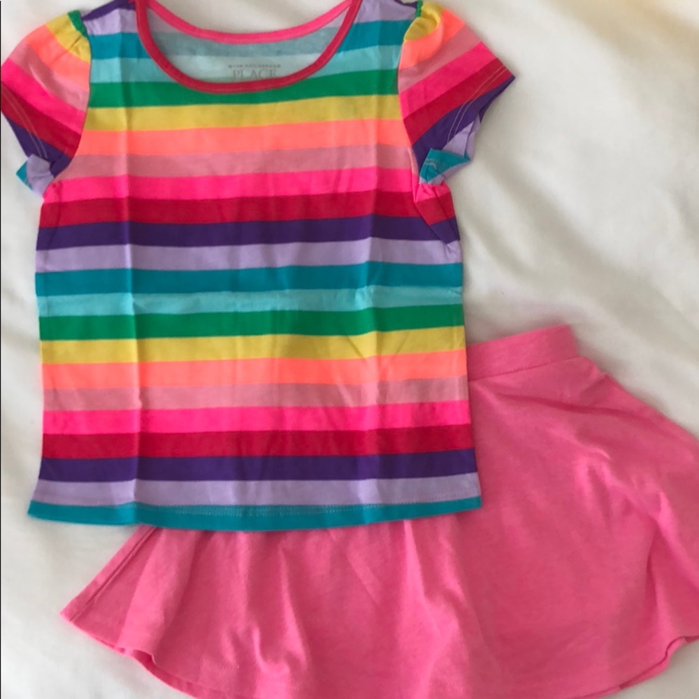 Rainbow stripe t shirt  and pink skirt NWT